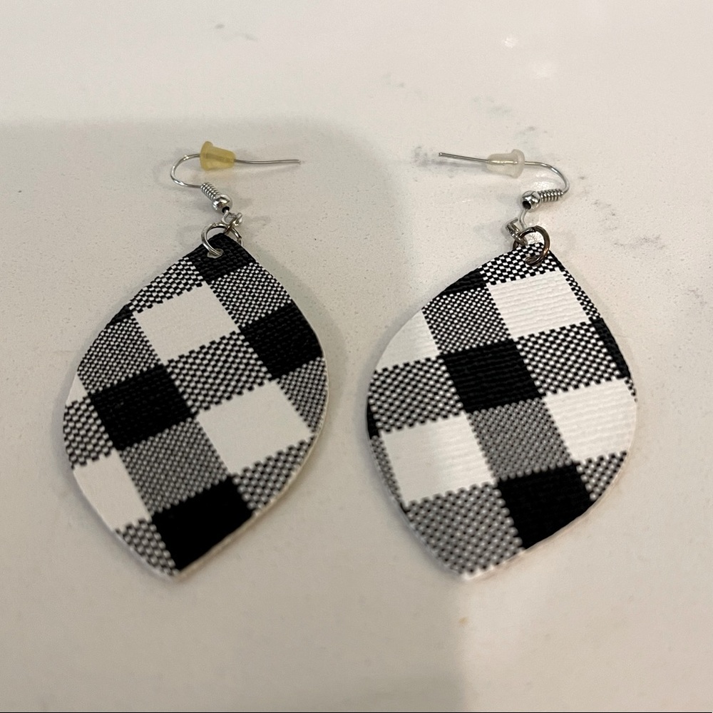 Buffalo Plaid Faux Leather Earrings